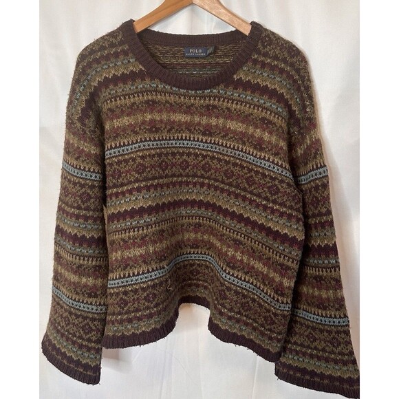 VTG Polo Ralph Lauren Sweater XL  Women Fair Isle crew Sweater Cabincore - Picture 1 of 10